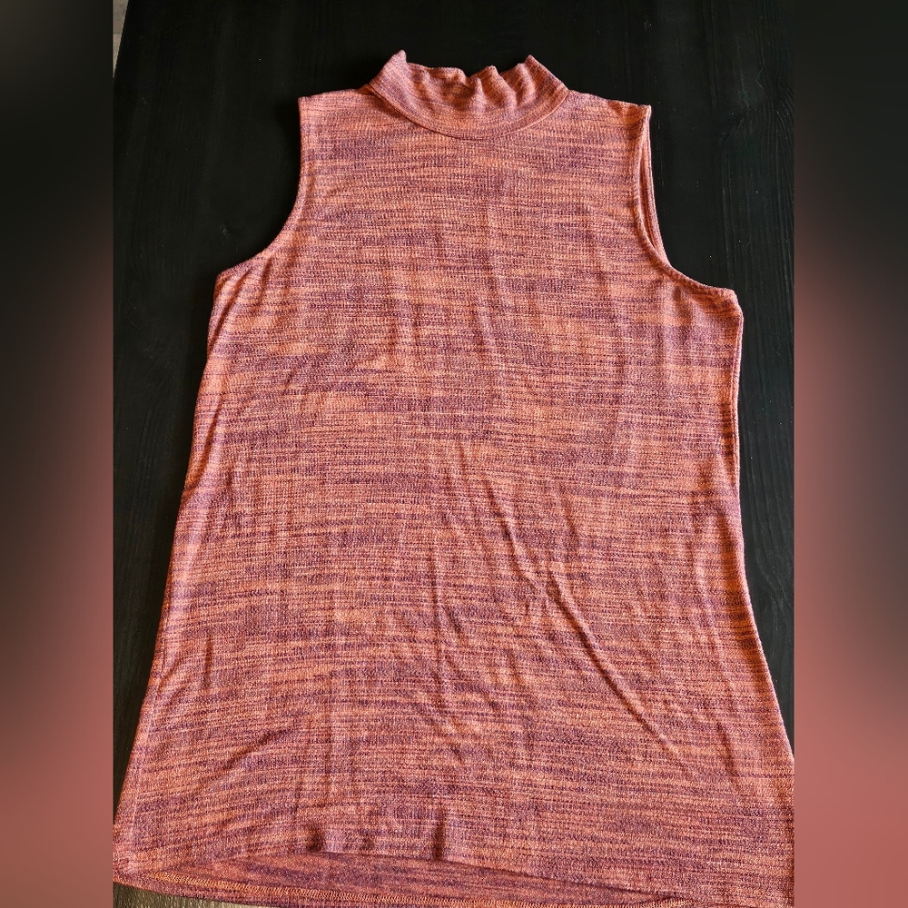 OLIVIA SKY Sleeveless Mock Neck Soft Heathered Spacedye Rust Sweater Tunic Sz L